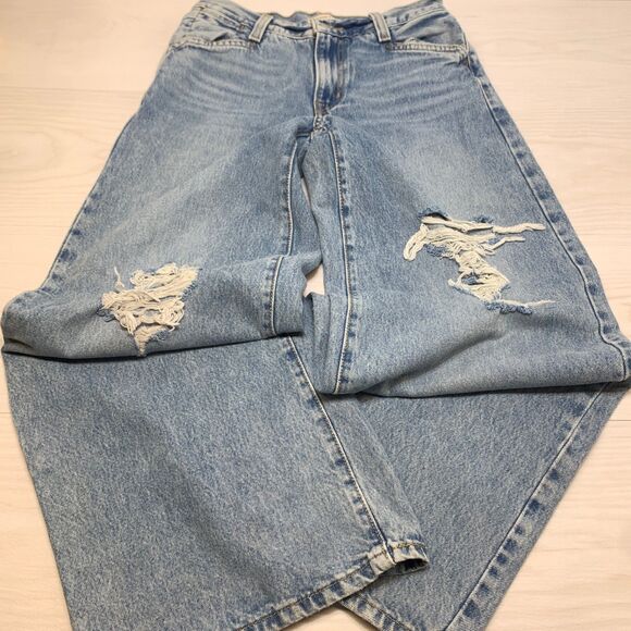 Levi's '94 Baggy Wide Leg Distressed Jeans Light Wash Denim Womens 26x31" - Picture 1 of 11